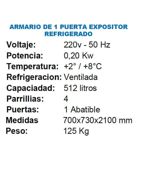 ARMARIO EXPOSITOR REFRIGERADO 1 PUERTA. SERIE AMERICANA - Imagen 2