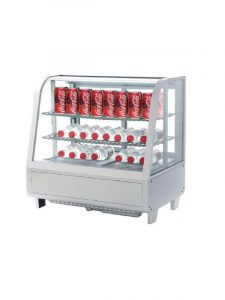 VITRINA EXPOSITORA REFRIGERDA CRISTAL CURVO. BEBIDAS, POSTRES BLANCA