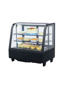 VITRINA EXPOSITORA REFRIGERDA CRISTAL CURVO. BEBIDAS, POSTRES NEGRA