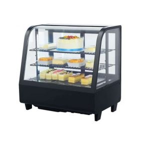VITRINA EXPOSITORA REFRIGERDA CRISTAL CURVO. BEBIDAS, POSTRES NEGRA