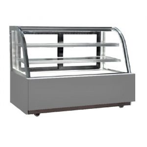 VITRINA EXPOSITORA REFRIGERDA CRISTAL CURVO. PASTELERIA BEBIDAS, ACERO INOXIDABLE GRANDE