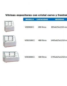 VITRINA EXPOSITORA REFRIGERDA CRISTAL CURVO. PASTELERIA BEBIDAS, BLANCAS MODELOS PASTELERIA Y BEBIDAS