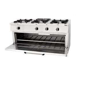 cocina 3 fuegos con horno puerta abierta