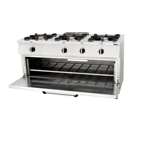 cocina 3 fuegos con horno puerta abierta