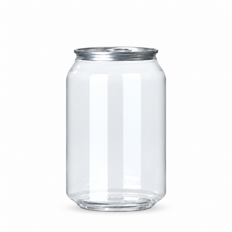 Lata PET transparente con tapa de aluminio 330 ml 6,5x11,5 cm